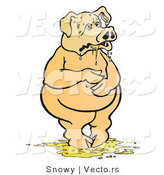Vector of a Sick Pig Standing in His Puke by Snowy