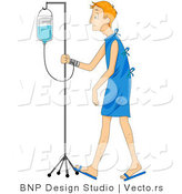 Vector of a Sick Young Man Walking with IV in a Hospital by BNP Design Studio