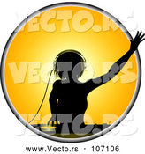 Vector of a Silhouetted Dj Woman over a Record Deck in a Yellow Circle by Elaineitalia