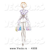 Vector of a Sketched Woman Wearing a Fur Dress and Carrying Shopping Bags, by BNP Design Studio