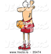 Vector of a Skinny Cartoon Basketball Player with LONG Legs Holding a Ball by Toonaday