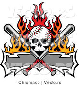 Vector of a Skull Shaped Baseball with Crossed Bats and a Blank Banner by Chromaco