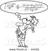 Vector of a Smart Cartoon Man Figuring a Math Equation in His Head - Coloring Page Outline by Toonaday