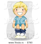 Vector of a Smiling Blond Boy Sitting on Toilet by BNP Design Studio