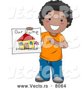 Vector of a Smiling Cartoon Black Boy Displaying a Drawing of His Family Home by BNP Design Studio