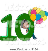 Vector of a Smiling Cartoon Black School Boy Holding 10 Balloons Beside the Number Ten by BNP Design Studio