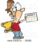Vector of a Smiling Cartoon Boy Holding a Trophy and Certificate Reward by Toonaday