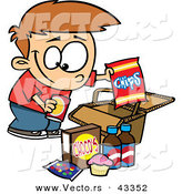 Vector of a Smiling Cartoon Boy Packing Junk Food in a Picnic Basket by Toonaday