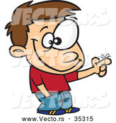 Vector of a Smiling Cartoon Boy Wearing a Reminder Ribbon Around His Finger by Toonaday