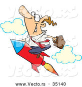 Vector of a Smiling Cartoon Businessman Riding up on a High Powered Rocket by Toonaday