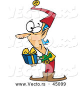 Vector of a Smiling Cartoon Christmas Elf Holding a Present by Toonaday