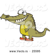 Vector of a Smiling Cartoon Crocodile Standing Upright While Wearing Crocs over His Feet by Toonaday