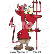 Vector of a Smiling Cartoon Devil with Hooves and a Pitchfork by Toonaday