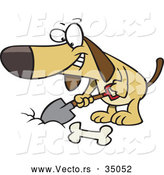 Vector of a Smiling Cartoon Dog Digging a Hole for a Bone by Toonaday