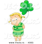 Vector of a Smiling Cartoon Girl Holding Green Clover Helium Balloon by BNP Design Studio