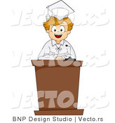 Vector of a Smiling Cartoon Graduate Boy Standing at Podium by BNP Design Studio
