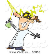 Vector of a Smiling Cartoon Mad Scientist Holding a Beaker by Toonaday