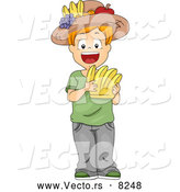 Vector of a Smiling Cartoon School Boy Holding a Bananas Flash Card and Wearing a Fruit Hat by BNP Design Studio