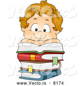 Vector of a Smiling Cartoon School Boy over a Pile of Stacked Books by BNP Design Studio