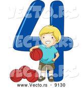 Vector of a Smiling Cartoon School Boy Standing with 4 Basketballs Beside the Number Four by BNP Design Studio