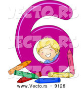 Vector of a Smiling Cartoon School Boy with 6 Crayons Beside the Number Six by BNP Design Studio