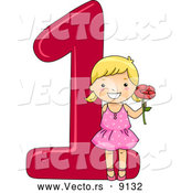 Vector of a Smiling Cartoon School Girl Holding 1 Flower Beside the Number One by BNP Design Studio