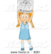 Vector of a Smiling Cartoon School Girl Holding a 'Rainy' Weather Poster by BNP Design Studio