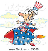 Vector of a Smiling Cartoon Uncle Sam Riding a Rocket by Toonaday