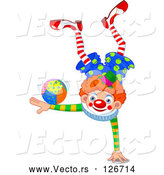 Vector of a Smiling Clown Balanced on One Hand While Doing Tricks with a Ball on the Other by Pushkin