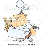 Vector of a Smiling Fat Male Baker Carrying Bread Loaves - Cartoon Stryle by Toonaday