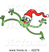 Vector of a Smiling Long-Legged Cartoon Green Frog Walking Forward While Wearing a Santa Hat by Zooco