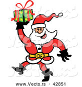 Vector of a Smiling Merry Cartoon Santa Carrying a Present by Zooco