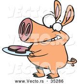 Vector of a Smirking Cartoon Pig Holding a Slice of Ham on a Plate by Toonaday