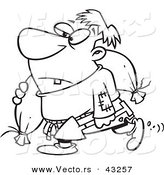 Vector of a Snaggle Toothed Cartoon Man Carrying a Body Bag and a Shovel - Coloring Page Outline by Toonaday
