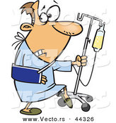 Vector of a Sneaky Cartoon Injured Man Trying to Escape the Hospital by Toonaday