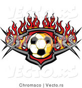 Vector of a Soccer Ball over a Tribal Badge Surround by Fire by Chromaco