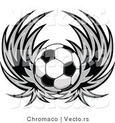 Vector of a Soccer Ball with Wings - Black and White Version by Chromaco