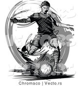 Vector of a Soccer Player Kicking Ball - Grayscale by Chromaco