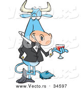 Vector of a Sophisticated Mr Bull with Wine by Toonaday