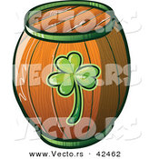 Vector of a St. Patrick's Day Beer Keg with Clover Printed on Side of Wood by Zooco