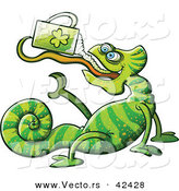 Vector of a St. Patrick's Day Cartoon Chameleon Drinking Beer from Clover Mug by Zooco