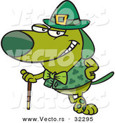 Vector of a St. Patrick's Day Cartoon Dog Leaning Against His Cane While Grinning by Toonaday