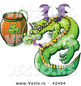 Vector of a St. Patrick's Day Cartoon Dragon Drinking Beer from Clover Keg by Zooco