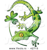 Vector of a St. Patrick's Day Cartoon Gecko Biting Clover Stem by Zooco