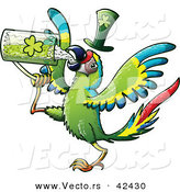 Vector of a St. Patrick's Day Cartoon Macaw Parrot Bird Drinking Beer from Clover Mug by Zooco