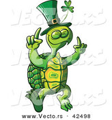 Vector of a St. Patrick's Day Cartoon Turtle Dancing with Clover Hat by Zooco