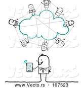 Vector of a Stick Business Man Social Networking on a Cloud with Tablet Computer by NL Shop