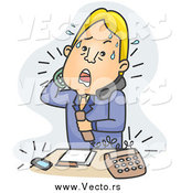 Vector of a Stressed Blond White Businessman Answering Phone Calls over Blue by BNP Design Studio