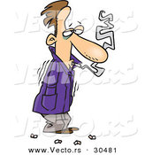 Vector of a Stressed Cartoon Man Chain Smoking Outside While Shivering in the Cold Winter Weather by Toonaday