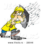 Vector of a Stressed Cartoon Man Walking Through a Nasty Rain Storm with an Umbrella by Toonaday